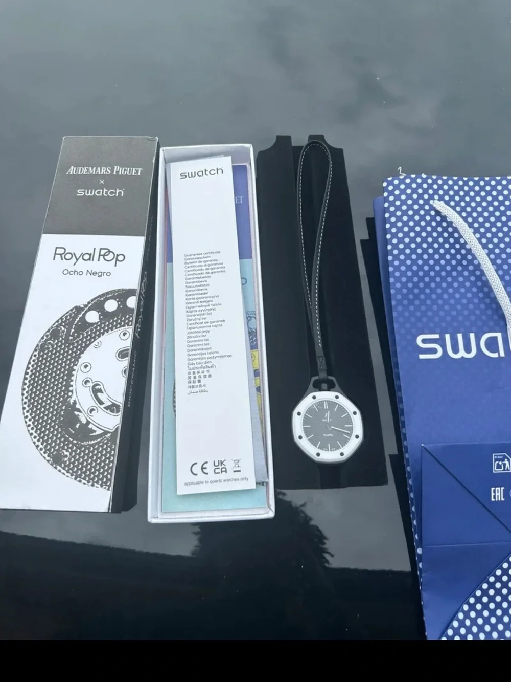Swatch Black Dial Pocket Watch with White Bezel